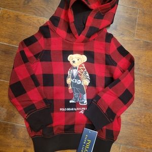 Polo ralph lauren girls bear plaid red hoodie NWT